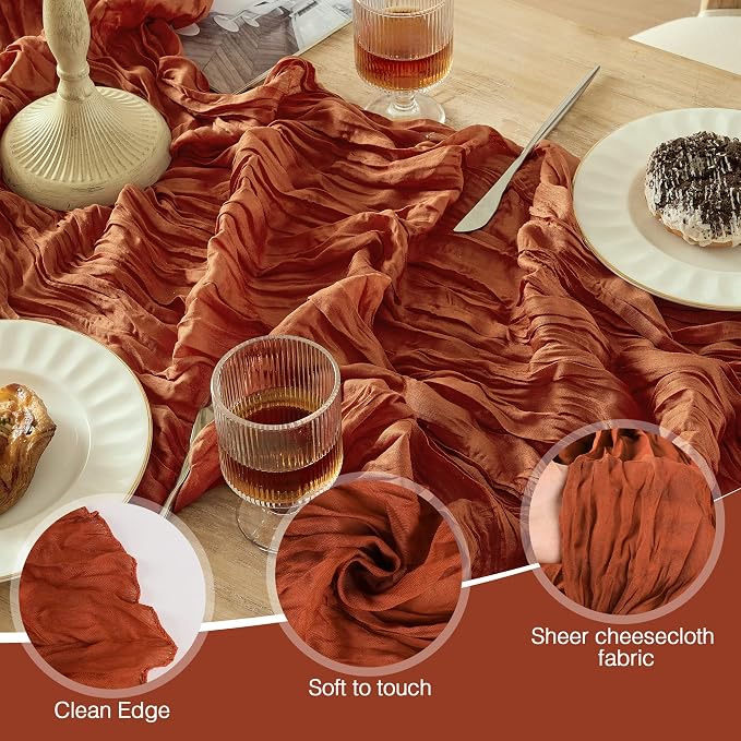6 Pack Terracotta Cheesecloth Table Runner Boho Gauze Fall Decor | 120 Inch - Image 5