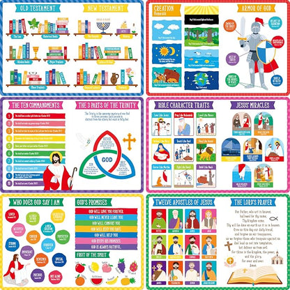 6 Pack Placemats for Kids, Non-Slip Washable Table Mats, Reusable Bible Themed by SpriteGru