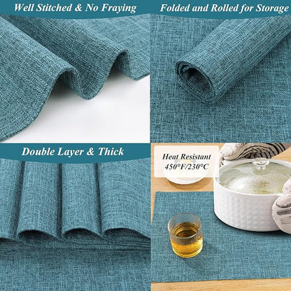 SHACOS Fabric Placemats Set of 4 Non Slip Machine Washable Heat Resistant Cloth Table Mats Soft Polyester Place Mats for Kitchen Dining Table, Dark Teal