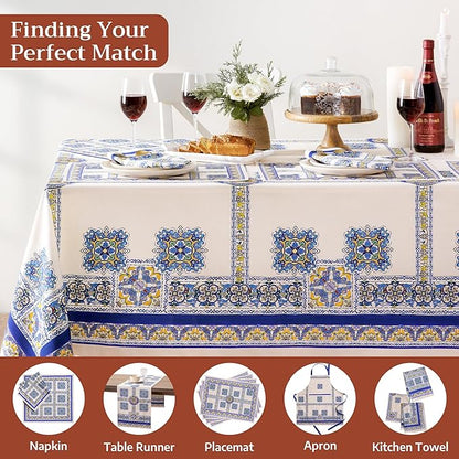 Maison d' Hermine Premium Table Cloth Rectangle Table 100% Combed Cotton 108 x 70 Inches Tablecloth Reusable Decorative for Dining Room, Farmhouse, Home, Party, Festive & Wedding - Sciacca