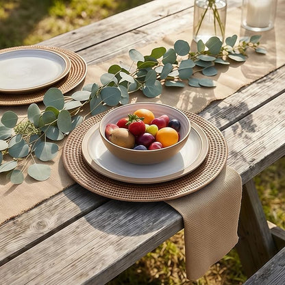 13 Inch Antique Gold Charger Plates Set of 6 Round Plastic Plates Matte Finish Faux Rattan Woven Texture Charger plates for Wedding Party Christmas (609)
