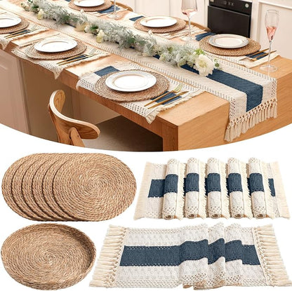 Boho Placemats 4/6/8 Set of Round Woven Placemat Macrame Style Bicolor by Gandeer