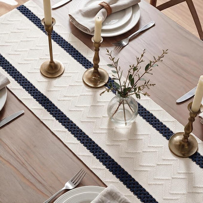 Artoid Mode Dark Blue Stripe Woven Rustic Table Runner 12x48 Inch | Holiday - Image 4