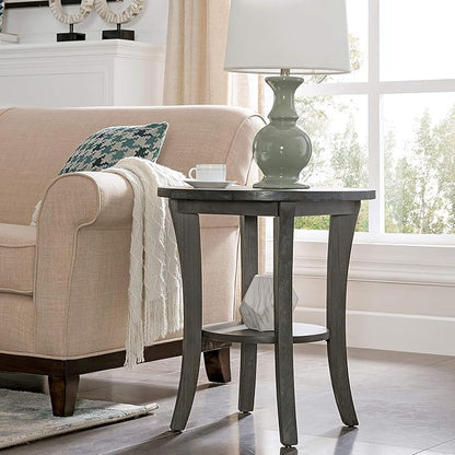 Leick Home 10302-RG Rustic Wire Brushed Driftwood Round Side Table with Shelf, Rustic Gray