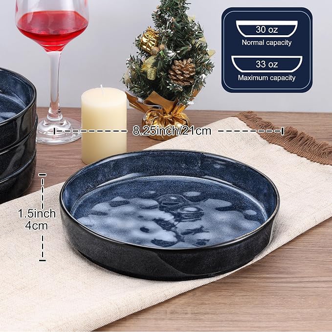 LIANYU 33oz Pasta Bowls Sets of 4, Wide Shallow Stoneware Dinner Plates | - Image 2