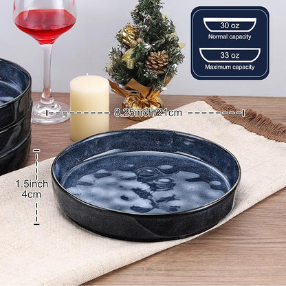 LIANYU 33oz Pasta Bowls Sets of 4, Wide Shallow Stoneware Dinner Plates | - Image 2