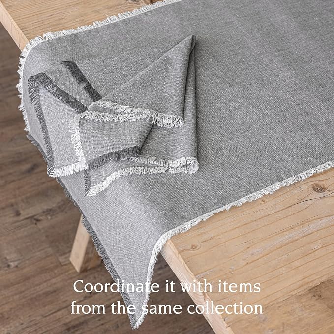 Over&Back 18x108 Woven Frayed Chambray Cotton Table Runner - Image 3