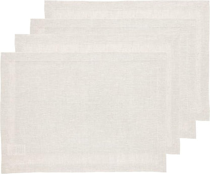 Solino Home Linen Cloth Placemats Set of 4-100% Pure Linen Light Natural Placemats 14 x 19 Inch for Spring, Easter - Athena