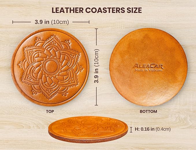 Handmade Leather Coasters 4" for Drinks - Image 3