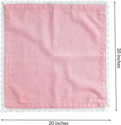 Fingercraft Dinner Cloth Napkin Cotton Linen Blend 12 Pack Mitered Corners with Elegant Lace for Everyday Use Napkins are Pre Shrunk and Good Absorbency (Pastel Rose, 20in x 20in (Set of 12))