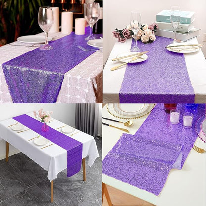 12 Packs 12 X 72 Inch Purple Sequin Table Runner Glitter Dining Table Runner - Image 5