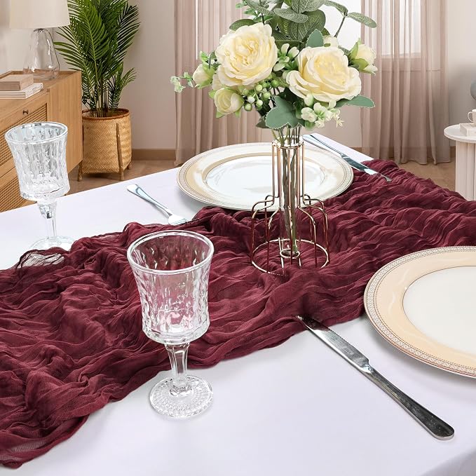 6 Pack 10Ft Burgundy Cheesecloth Table Runner 23 x 120 Inch | Gauze Rustic Boho - Image 6