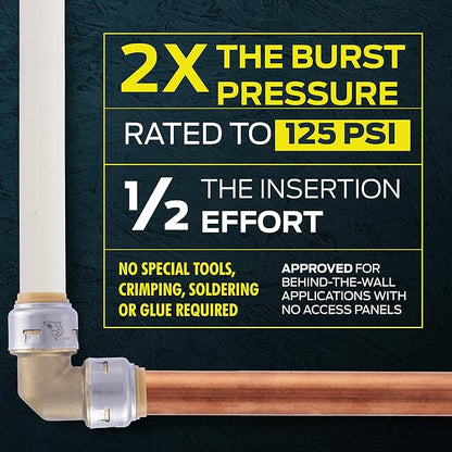 SharkBite Max 1/2 x 3/8 Inch Compression Angle Stop Valve, Quarter Turn, Push to Connect Brass Plumbing Fitting, PEX Pipe, Copper, CPVC, PE-RT, HDPE, UR23036