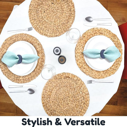 CLEENTABLE Rustic Napkin Rings Set of 12 - Rayon Napkin Holders for Table Decor, Weddings, Dinner Parties & Everyday Dining - Farmhouse Boho Napkin Rings (Blue)