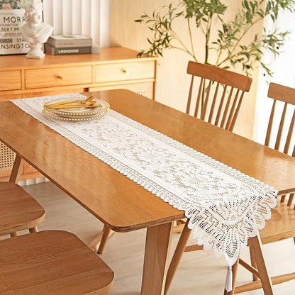 Tinsow 2 Pack Cotton Crochet Lace Rectangular Table Runner Dresser Scarf Doilies - Image 4