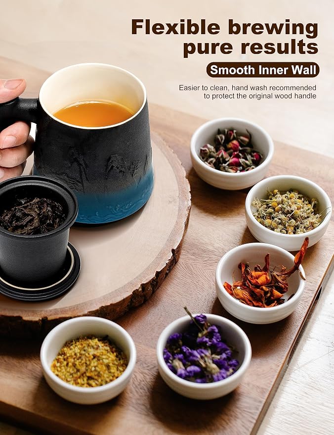 suyika Ceramic Tea Cup with Infuser and Lid, Gradient Embossed Large Tea Mug - Image 4