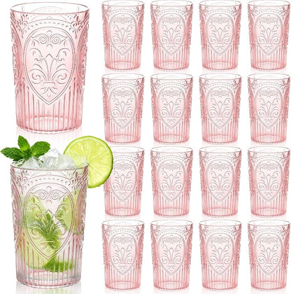 24 Pcs 16 oz Plastic Vintage Drinking Glasses Stemless Ribbed Highball Glasses by Unknown