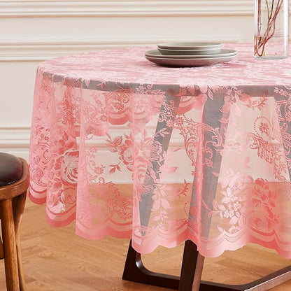 Warm Home Designs 36 Inch Round Tablecloth with English Rose Design. Use as Small Round Tablecloth, Lace Table Cloth or Coffee Table Cover. Small Pink Table Linen for 2-4 Guests. (LTC Rose 36)