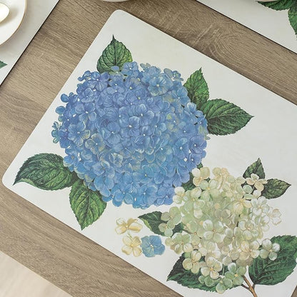 Benson Mills Cork Placemats Set of 4, Thick Cork Place Mats for Kitchen and Dining Tables, Easy Clean Table Mats (12" x 16" Rectangular Set of 4, Hydrangea Floral)