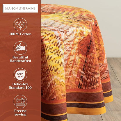 Maison d' Hermine Table Cloth Round Table 100% Cotton 63 Inches Fall Tablecloth Reusable Everyday Use for Thanksgiving Christmas Decorations Dining Farmhouse Party (Thanksgiving Tartan)