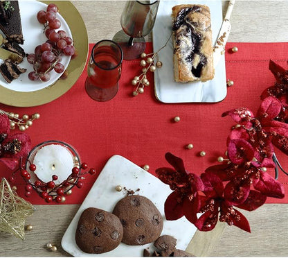 Solino Home 100% Pure Linen Table Runner Red, Classic Hemstitch 14 x 108 in | - Image 3