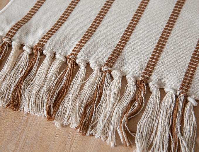 Caflife Boho Table Runner 90 Inchs Long Brown and Beige, Cotton and Linen Woven - Image 6