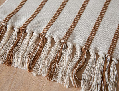 Caflife Boho Table Runner 72 Inchs Long Brown and Beige, Cotton and Linen Woven - Image 5