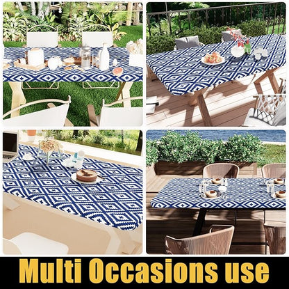 Smiry Rectangle Table Cloth Cover, Waterproof Elastic Fitted Picnic Tablecloth for 8 Foot Tables, Wipeable Flannel Backed Vinyl Tablecloths for Camping, Dining, Outdoor (Navy, 30" x 96")