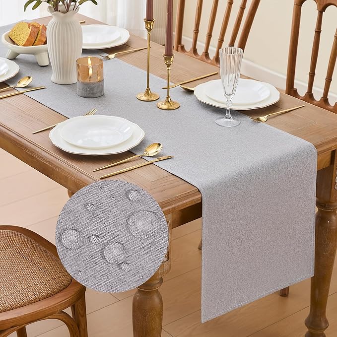 YATOJUZI Light Grey Table Runner Seasonal Summer Kitchen Dining Coffee Table by YATOJUZI