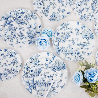 EI 60pcs Blue Plastic Plates Disposable Heavy Duty,Blue and White Floral Disposable Plates,10.25" Dinner & 7.5" Dessert Plate,Natural Fresh and Elegant Decorations for Birthdays/Tea Party/Wedding