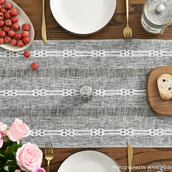 Artoid Mode Dark Grey Farmhouse Embroidered Hollow Table Runner, Seasonal - Image 3