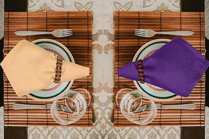 Ruvanti Cloth Napkins Set of 12, 18x18 Napkins Cloth Washable, Soft, Durable, Absorbent, Cotton Blend. Table Dinner Napkins Cloth for Hotel, Lunch, Restaurant, Wedding Parties - Purple & Ivory Gold