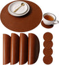 Embossed PU Leather Placemats, Waterproof Coffee Coasters, Kitchen Table Mats, Easy to Wipe Off for Dining Round Table