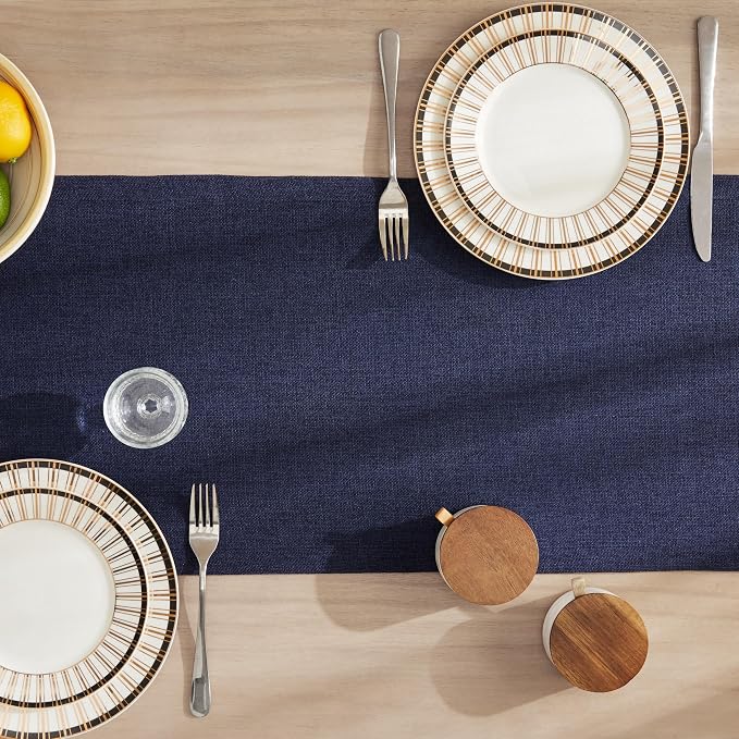 Burlap Style Farmhouse Table Runner, 14x90 Inches Navy | Thick Durable Fabric - Image 4