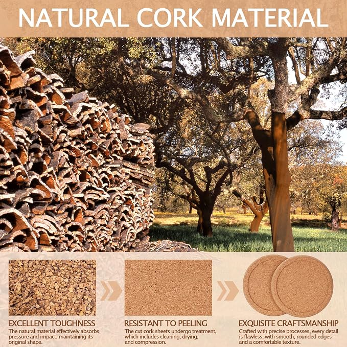 Set of 12 Cork Coasters with Metal Holder, Absorbent Coasters - Image 3