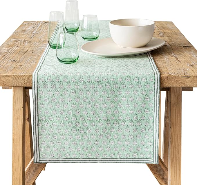 Over&Back 18x108 Hand-Blocked Printed Cotton Table Runner by overback