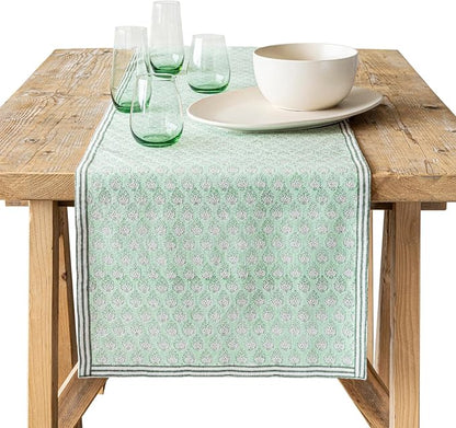 Over&Back 18x108 Hand-Blocked Printed Cotton Table Runner by overback