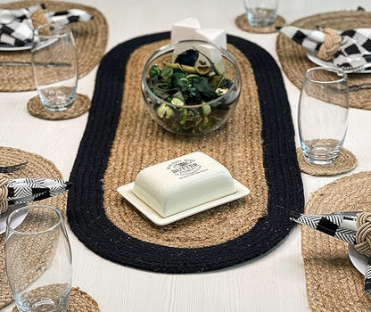 Verona Oval Woven Jute & Cotton Braided Table Runner, Size -13 x 36 Inches by ChardinHome