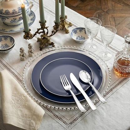 KIRE 200PCS Blue Plastic Plates with Silver Rim - Navy Blue Plastic Plates Include 100 Dinner & Dessert Plate - Heavy Duty Dark Blue Disposable Plate for Hanukkah/Parties/Wedding