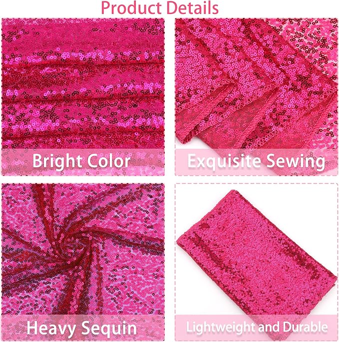 12 Packs 12 X 72 Inch Hot Pink Sequin Table Runner Glitter Dining Table Runner - Image 4