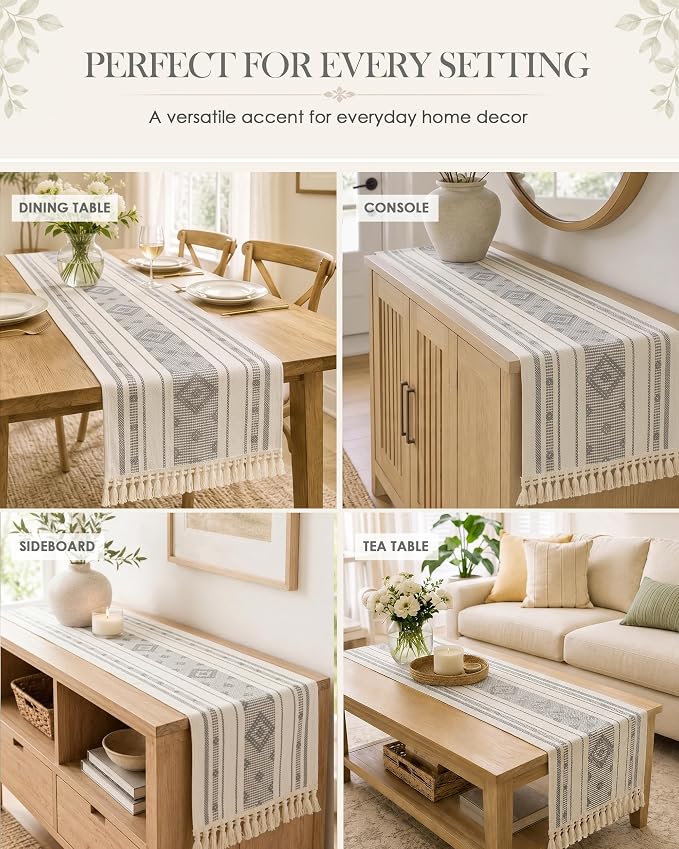 Table Runner, 13.8 x 72 Inch, Thick Jacquard Woven | Stain & Wrinkle Resistant - Image 4