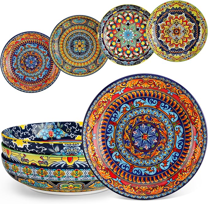 vancasso Pasta Bowls Set of 4, 42oz Ceramic Salad Serving Bowls, Bohemian | by vancasso