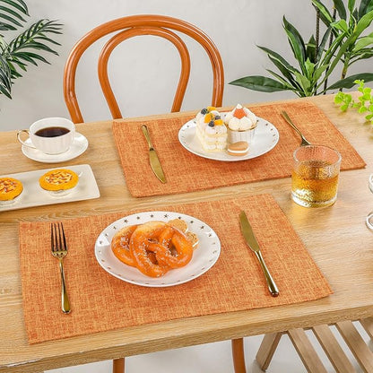 SHACOS Fabric Placemats Set of 6 Washable Heat Resistant Place Mats Non Slip Thick Cloth Placemats Reversible Table Mats Indoor Outdoor Home Wedding Table Decor, Orange