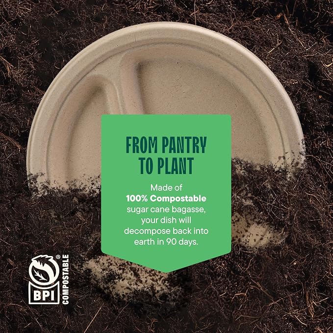100% Compostable, 3 Compartment, Disposable Paper Plates - Image 6