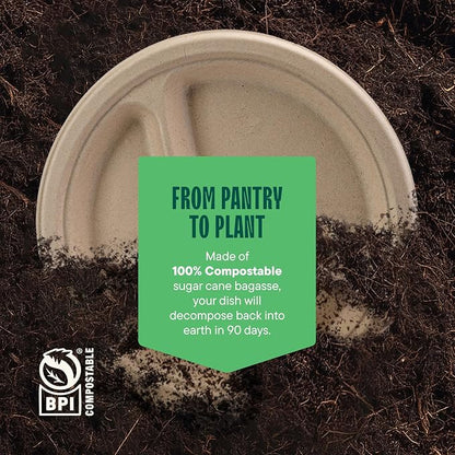 100% Compostable, 3 Compartment, Disposable Paper Plates - Image 6