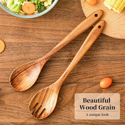 Gudamaye Acacia Wooden Salad Server Set, 13 inch Salad Tongs - Image 5