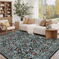 GarveeHome 6x9 Washable Area Rug for Living Room, Floral Dining Room Rugs for Under Table, Low Pile Non-Slip Stain Resistance Floor Carpet for Bedroom, Black