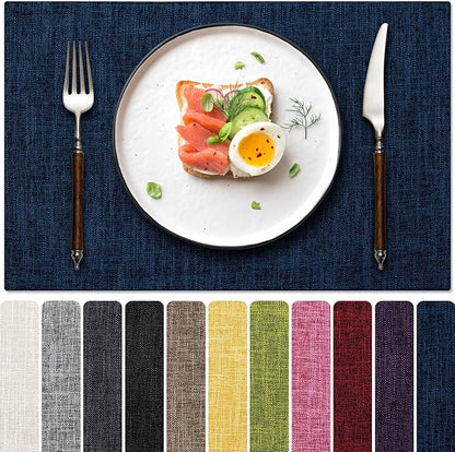 Blue Forest Placemats Set of 4, Dual-Layered Thickened Faux Linen Cloth Place Mats Heat Resistant Machine Washable Wrinkle Free Table Mats Indoor/Outdoor (Navy Blue)