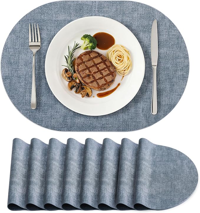 Placemats Set of 8, 11.8 x 17 Inch, Waterproof Wipeable Reversible PU Placemat by homing