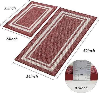 COSY HOMEER Kitchen Rugs Non-Slip 20" x30/20 x48 Inch Thick Polypropylene Standing Mat for Home Machine Washable, Red Frame